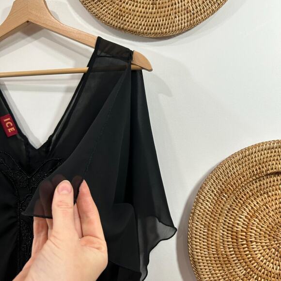 Vintage Y2K ICE Neutral Black Sheer Beaded Flowy Boho Long Tunic Top Blouse 4 - Picture 6 of 9